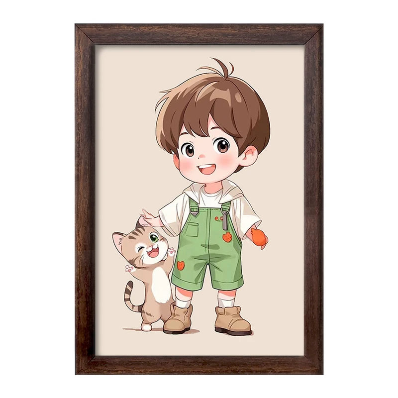 تابلو خندالو طرح پسر و گربه بامزه کد F3119