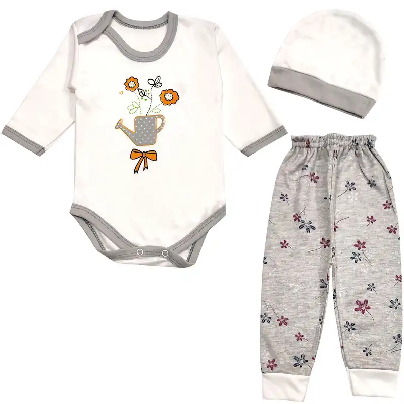 ست 3 تکه لباس نوزادی مدل آبپاش کد 3722 رنگ سفید