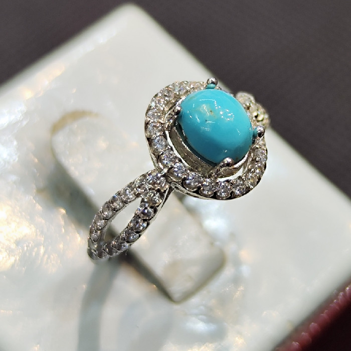 انگشتر نقره زنانه سنگ فیروزه نیشابور کد 19