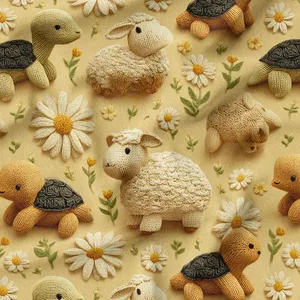 پارچه ملحفه عرض 1.5 متر پارچه باما طرح پنج بعدی لاک پشت و گوسفند کد 5014522 رنگ زرد