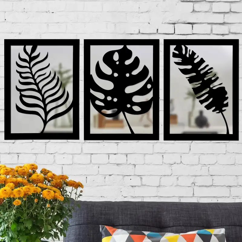 تابلو آینه الف طرح برگ کد M-123 مجموعه 3 عددی