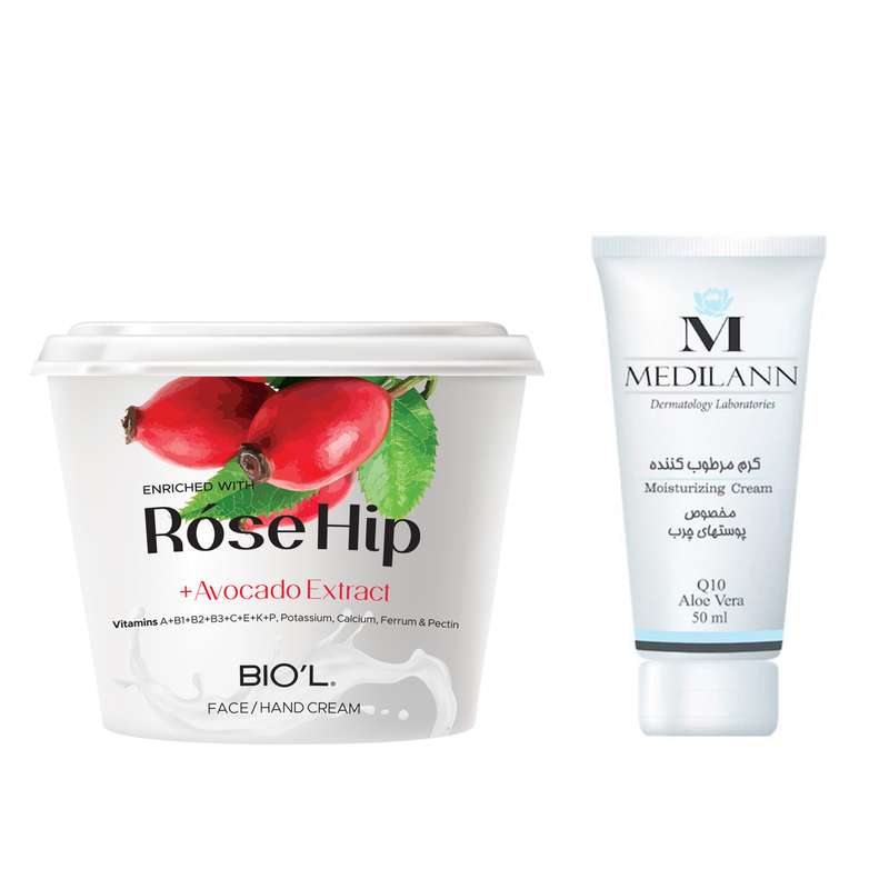 کرم مرطوب کننده مدیلن مدل Q10 حجم 50 میلی لیتر به همراه کرم مرطوب کننده بیول مدل Rose Hip حجم 250 میلی لیتر