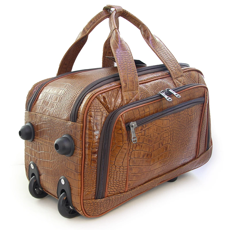 ساک سفری چرخ دار مدل 4371 چرم طبیعی ارتفاع 48 سانتی متر