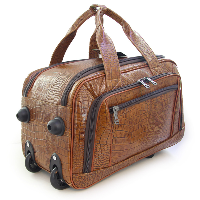 ساک سفری چرخ دار مدل 4371 چرم طبیعی ارتفاع 48 سانتی متر