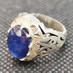 انگشتر نقره مردانه مدل سنگ یاقوت کبود آفریقایی کد 322