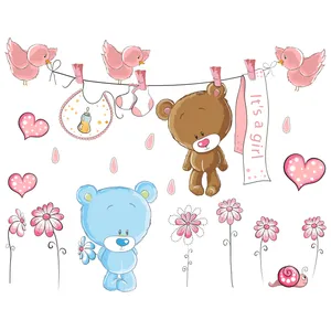 استیکر دیواری کودک تُکتم مدل teddy love کد 02 مجموعه 17 عددی