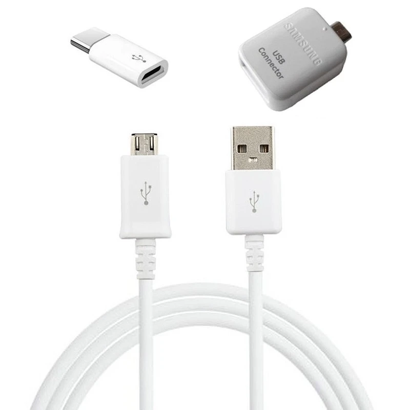 کابل تبدیل USB به microUSB مدل ECB-DU4EWE طول 1.5 متر به همراه مبدل OTG microUSB و microUSB به USB-C