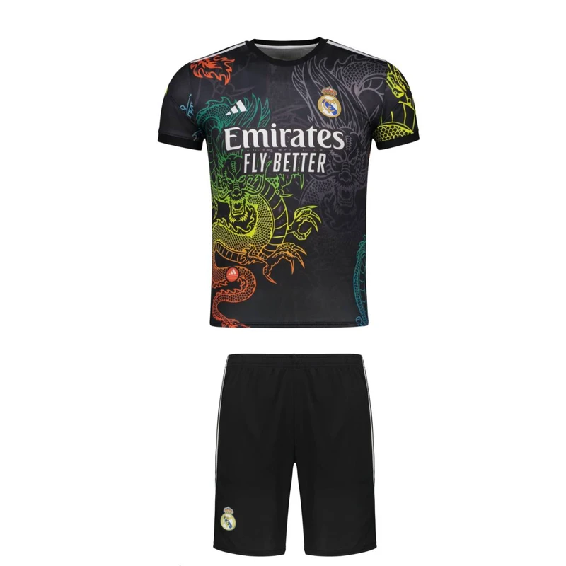 ست تی‌شرت و شلوارک ورزشی پسرانه مدل دراگون طرح رئال مادرید کد NA