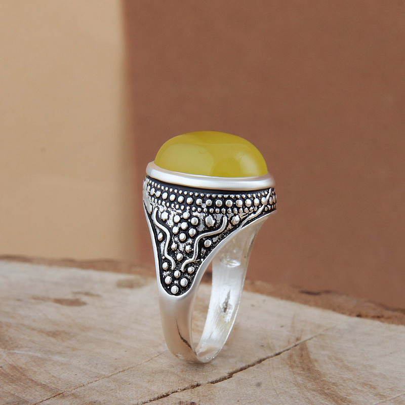 انگشتر نقره مردانه بازگانی میلادی مدل عقیق شرف الشمس رکاب سیلندری کد AM_4239