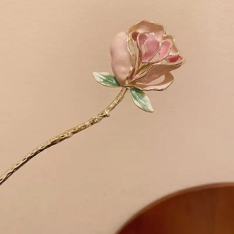 گیره مو زنانه مدل کانزاشی طرح گل رز مینیاتوری