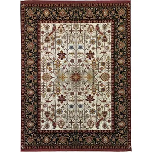 فرش ماشینی 700 شانه لک لک  زمینه کرم حاشیه سبز مدل 1615