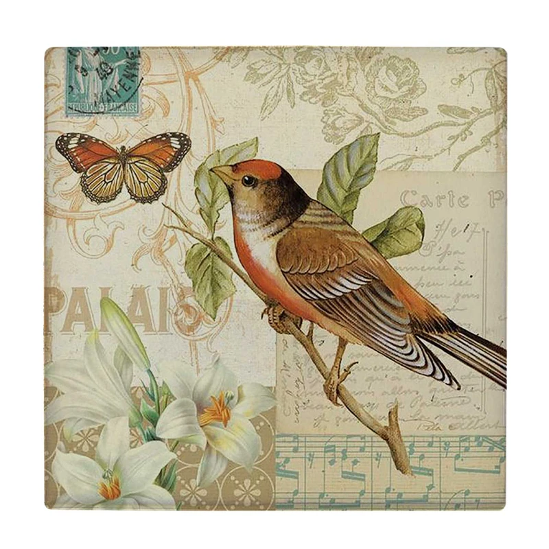  زیر لیوانی  طرح نقاشی پرنده روی شاخه و پروانه کد    6167385_5492