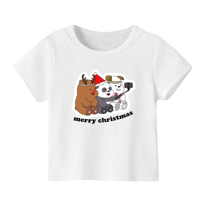 تی شرت آستین کوتاه بچگانه مدل خرس کریسمس کد 3 رنگ سفید