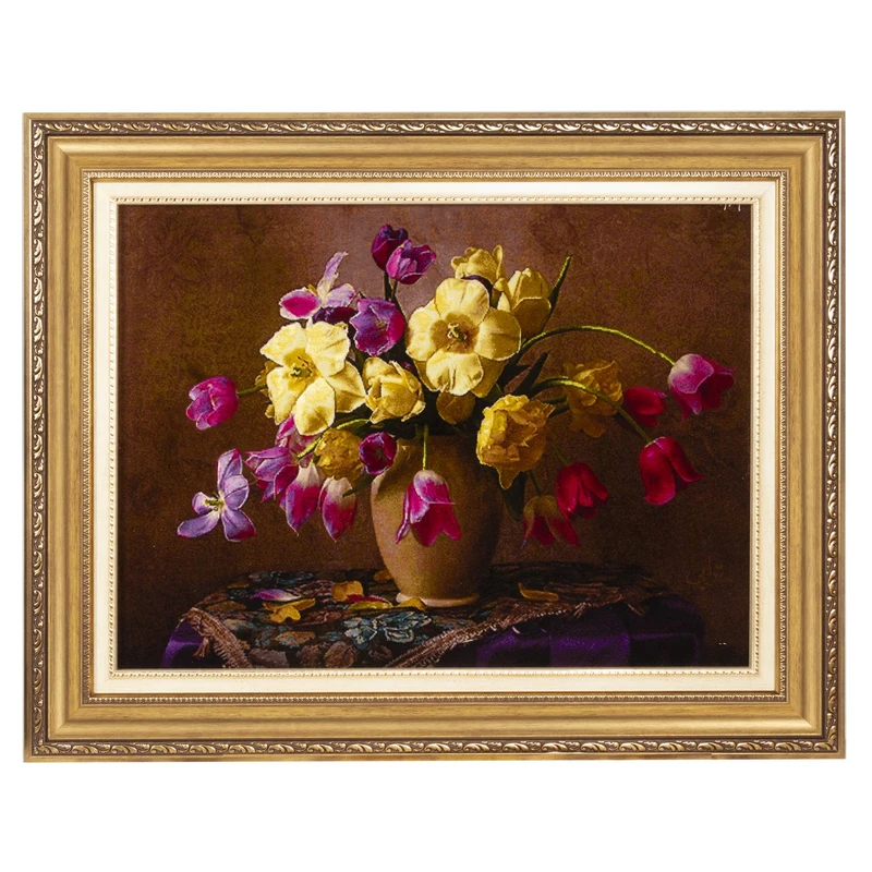 تابلو فرش دستباف سی پرشیا طرح گل نسترن در گلدان کد 904241