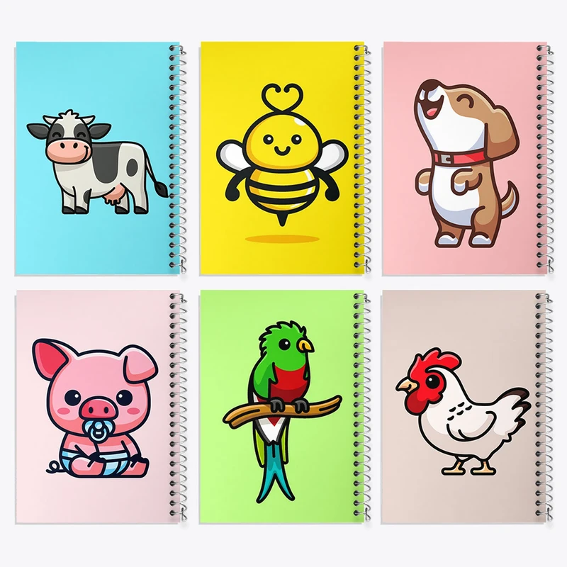 دفتر مشق 50 برگ خندالو طرح حیوانات بامزه کد 449 مجموعه 6 عددی