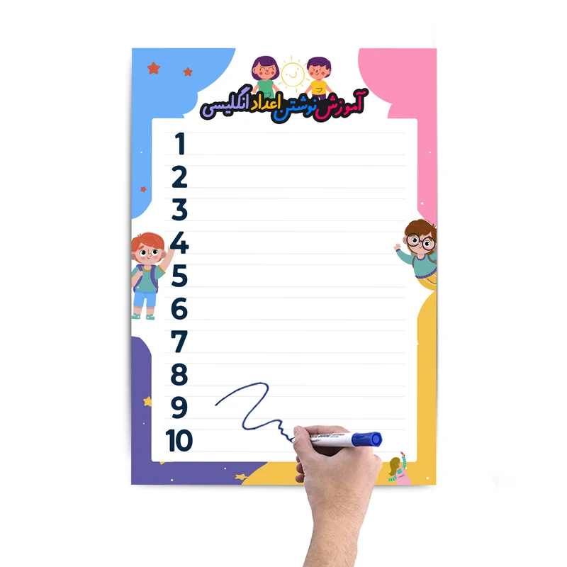 عکس شماره 2 : پوستر آموزشی مخ بوک طرح آموزش اعداد انگلیسی مدل a4 همراه ماژیک وایت بردی