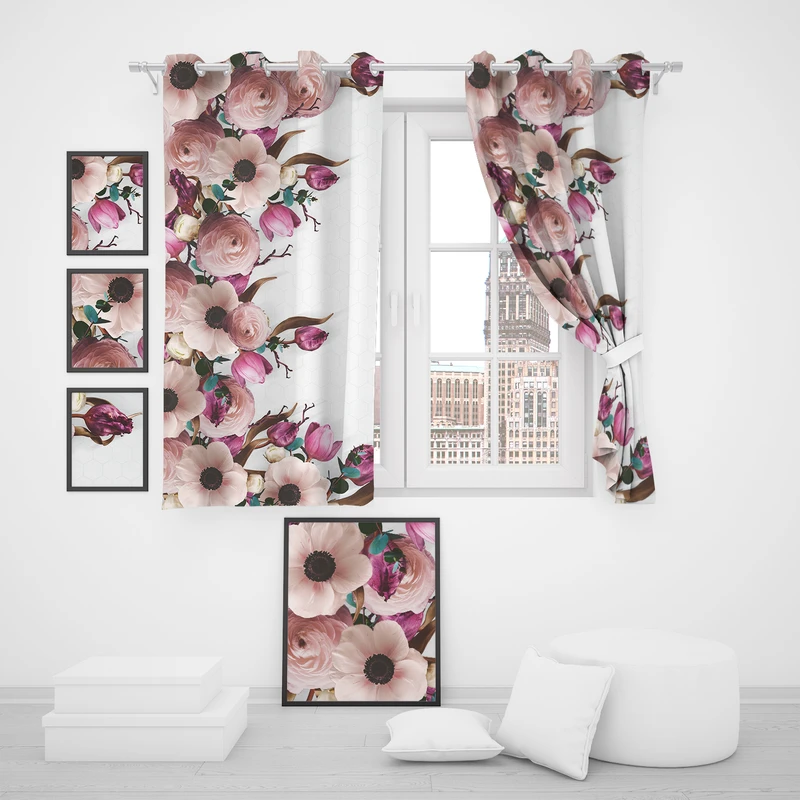 پرده مدل شاخه رز P2-138 سایز 140x180 سانتی متر