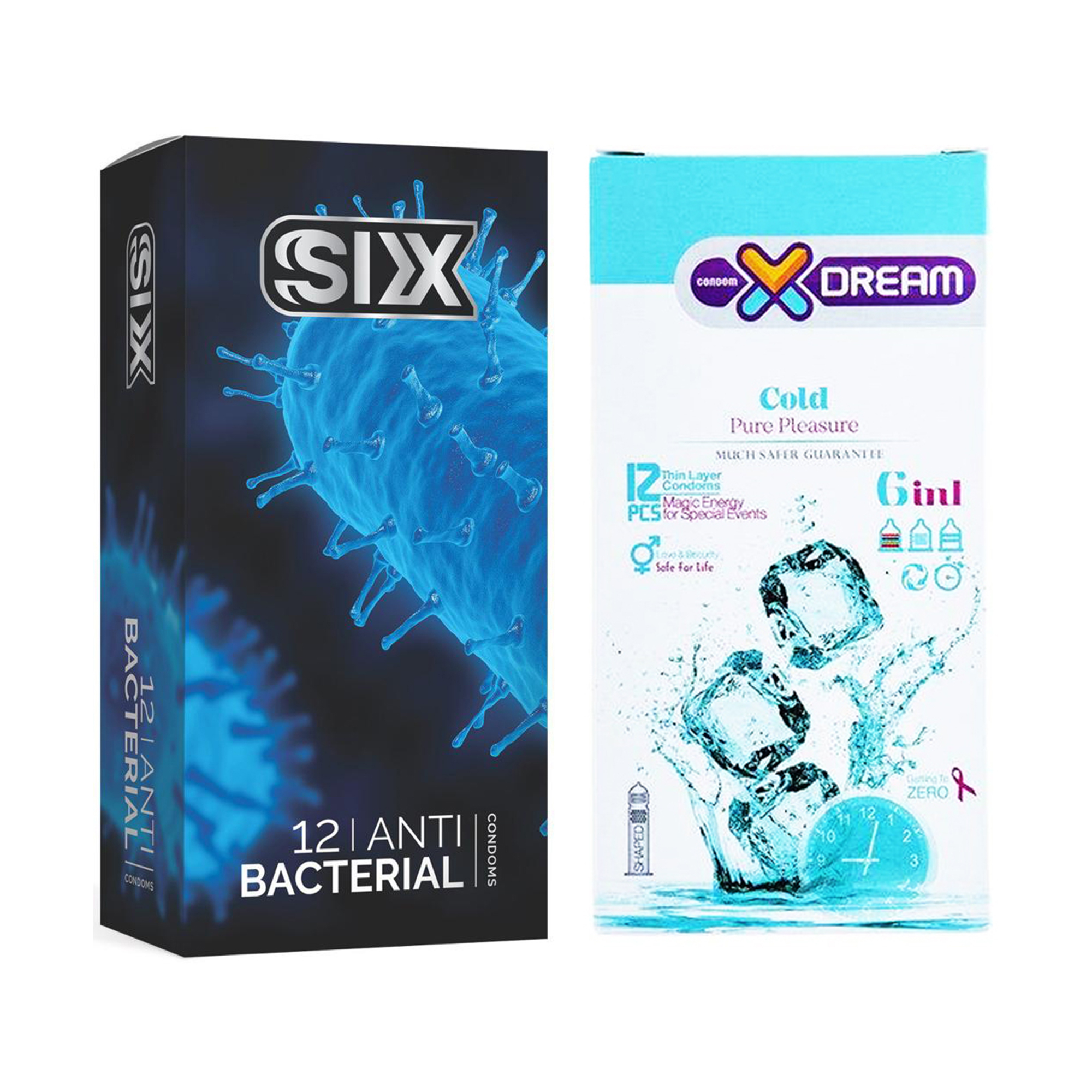  کاندوم سیکس مدل Anti Bacterial بسته 12 عددی به همراه کاندوم ایکس دریم مدل Cold بسته 12 عددی