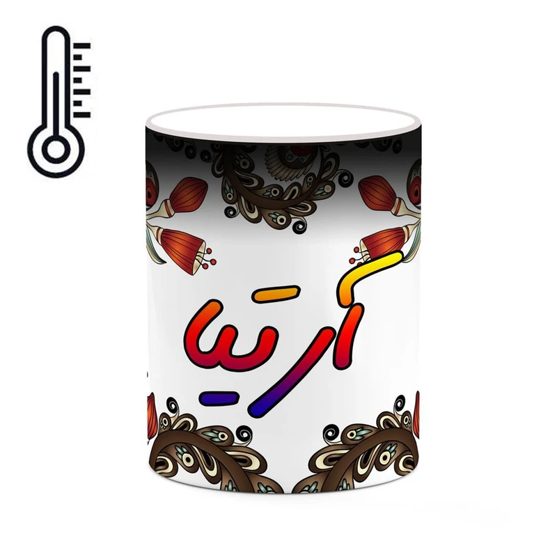 ماگ حرارتی کاکتی مدل اسم آرتیا طرح سنتی گل و بته کد mgh43405