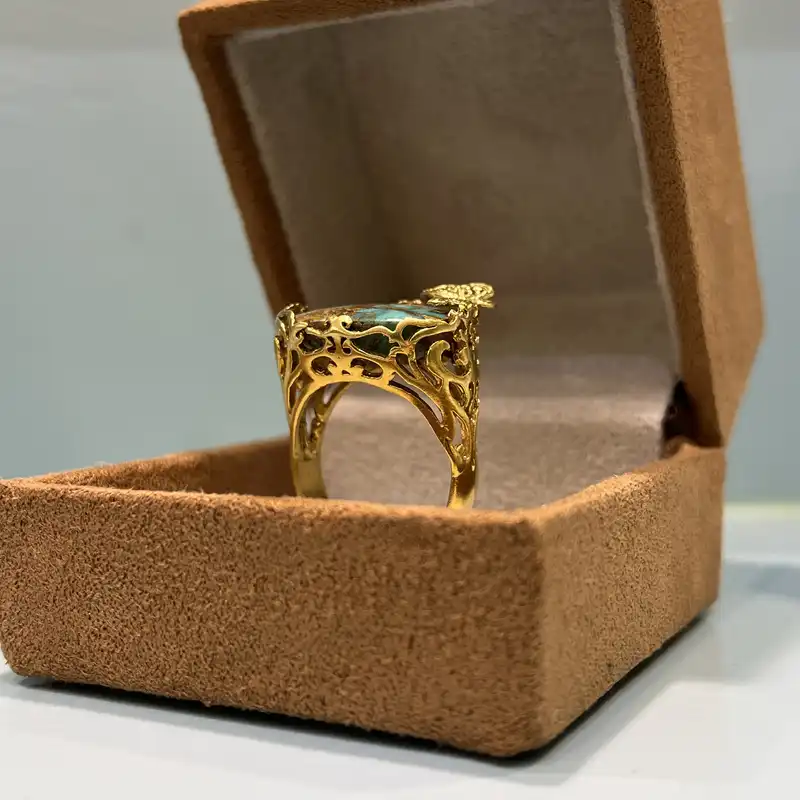 انگشتر نقره زنانه مدل شبکه زنی با فیروزه نیشابوری