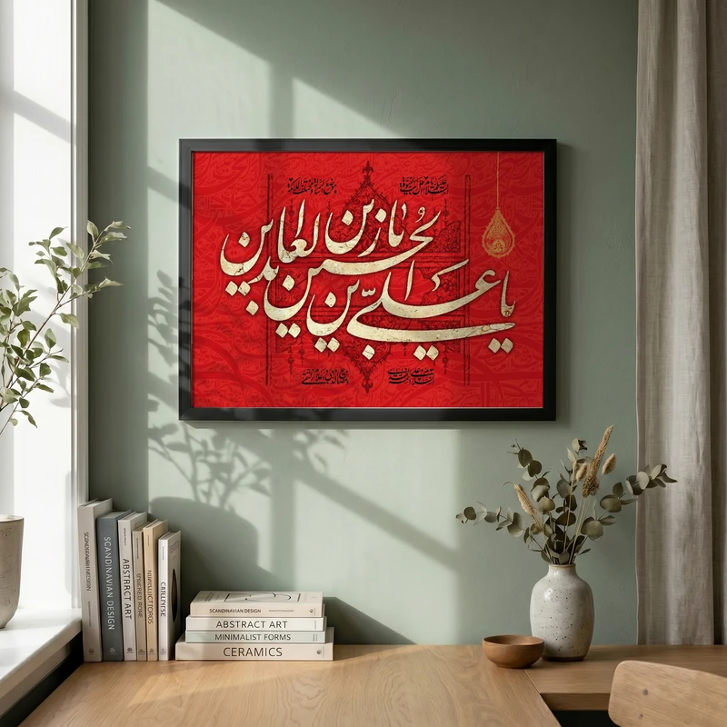 تابلو طرح یا علی بن الحسین السجاد مدل G15695 فریم مشکی