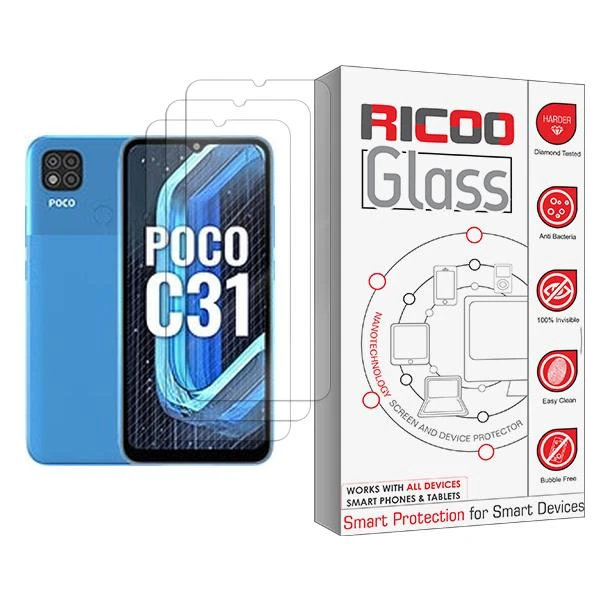 محافظ صفحه نمایش ریکو مدل Glass MIX003 مناسب برای گوشی موبایل شیائومی Poco C31 بسته سه عددی