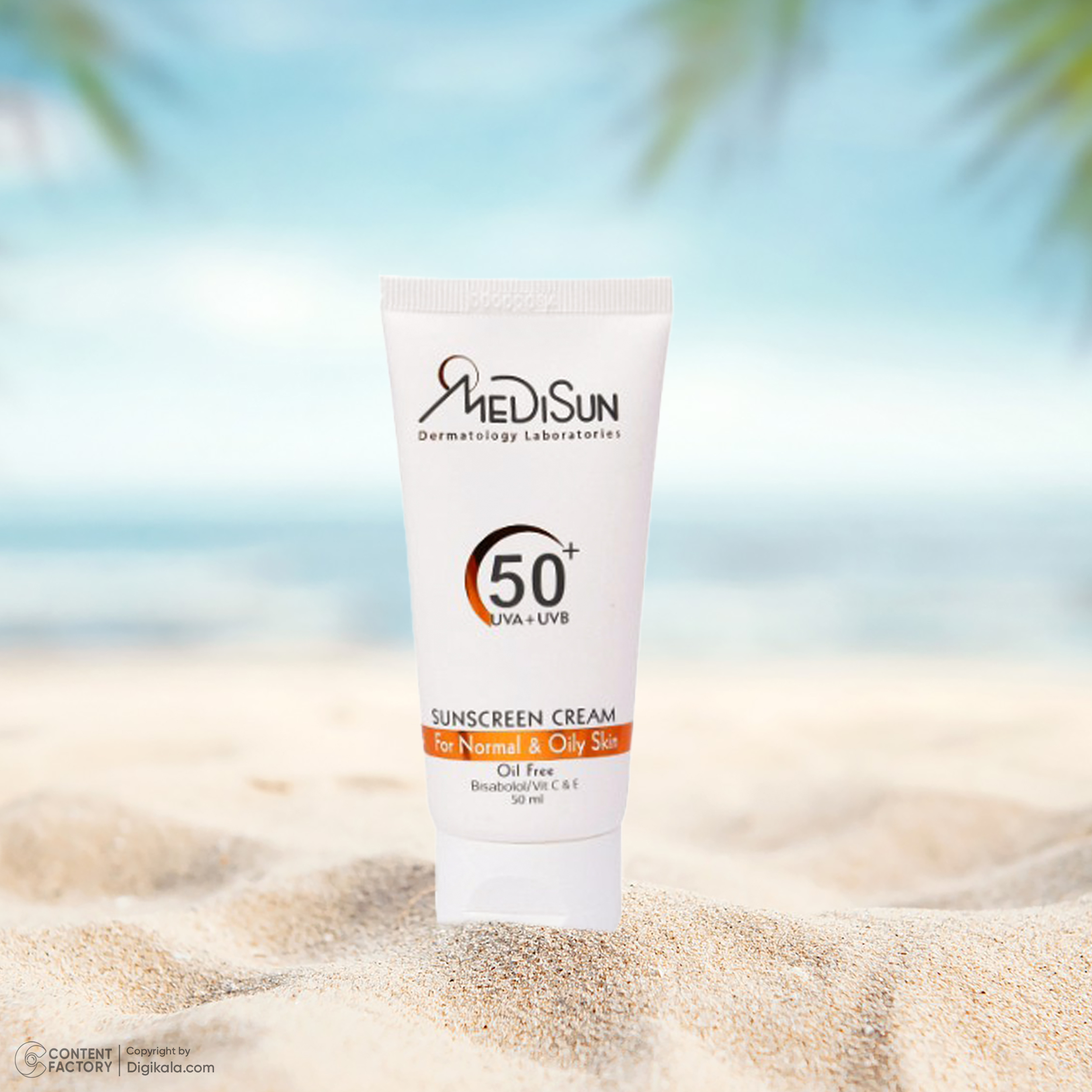 کرم ضد آفتاب بیرنگ مدیسان، SPF 50، مناسب پوستهای چرب و معمولی با حجم 50 میلیلیتر، محافظتکننده در برابر اشعههای UVA و UVB، دارای فرمولاسیون فاقد چربی، ویتامینهای E و C، با ماندگاری 2 ساعته