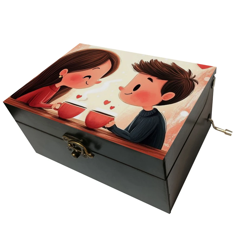 جعبه موزیکال مدل هندلی طرح عشق قلب دختر و پسر کد 3048