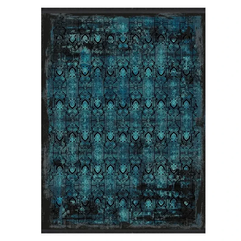 فرش ماشینی 1000 شانه هانوکس زمینه آبی حاشیه چند رنگ مدل مدرن کد HAM.975.1