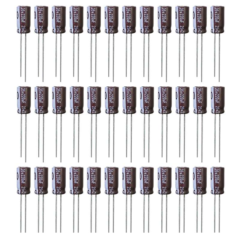 خازن الکترولیت 220 میکروفاراد 25 ولت آکسبوم مدل TEC-22025 بسته 36 عددی