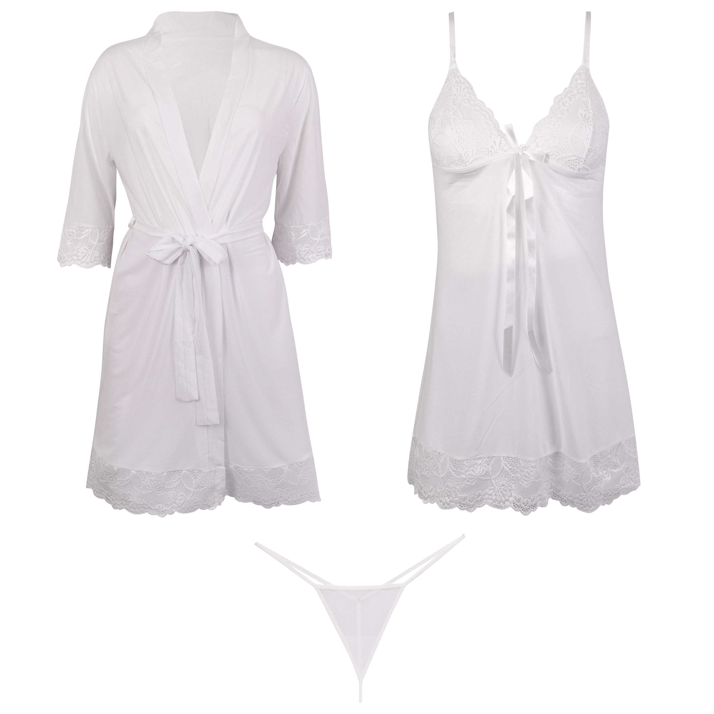 ست 3 تکه لباس خواب زنانه ماییلدا مدل 3685-804 رنگ سفید