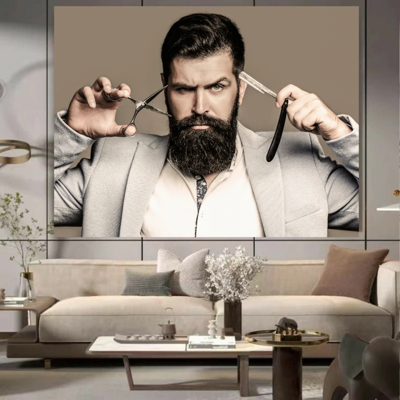  تابلو شاسی مخمل طرح آرایشگاه مردانه مدل تیغ و قیچی کد BK2062