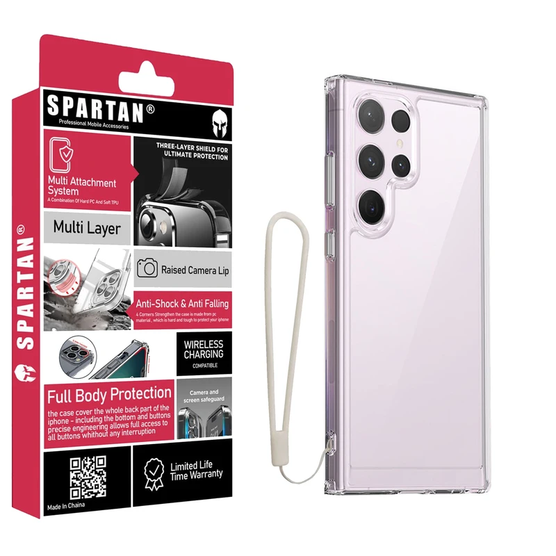کاور اسپارتان مدل Airbag Space Strap مناسب برای گوشی موبایل سامسونگ Galaxy S22 Ultra به همراه بند آویز