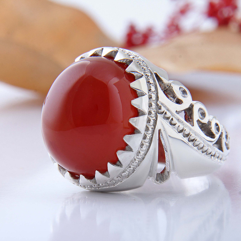 انگشتر نقره مردانه بازرگانی میلادی مدل رکاب دستساز عقیق یمن کد AM_4451