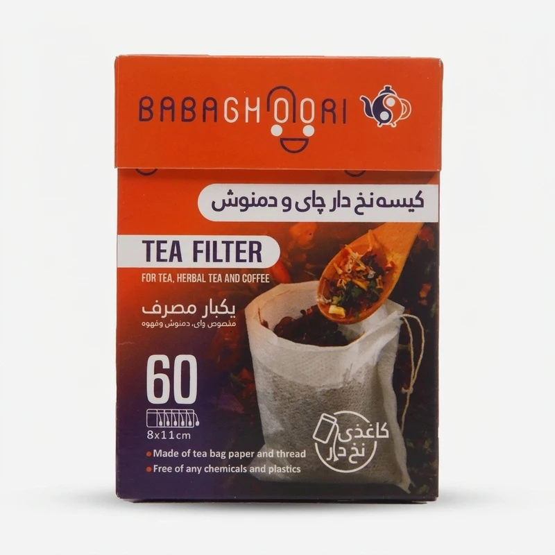 فیلتر چای و دمنوش بابا قوری مدل کاغذی نخ دار بسته ۶۰ عددی