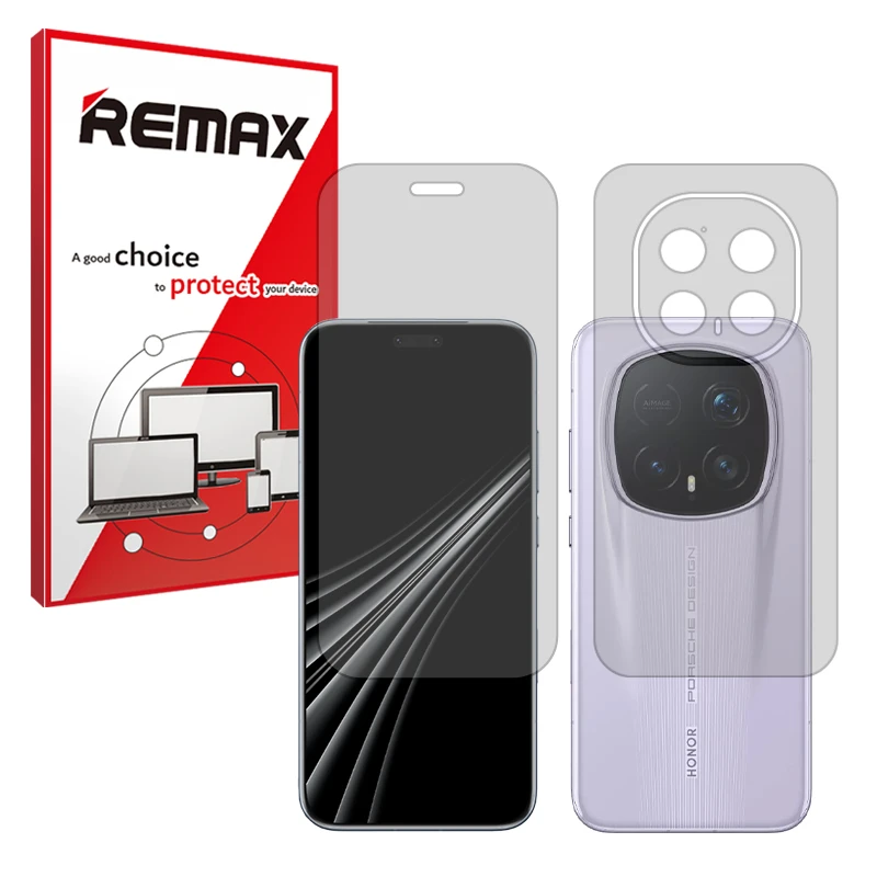 محافظ صفحه نمایش شفاف ریمکس مدل تمام صفحه مناسب برای گوشی موبایل آنر Magic8 RSR Porsche Design به همراه محافظ پشت گوشی