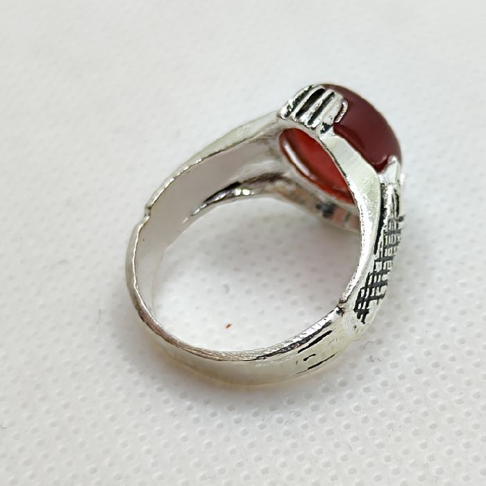 انگشتر نقره مردانه مدل سنگ عقیق رضوی رکاب چهار چنگ اسپرت کد 200 -  - 7