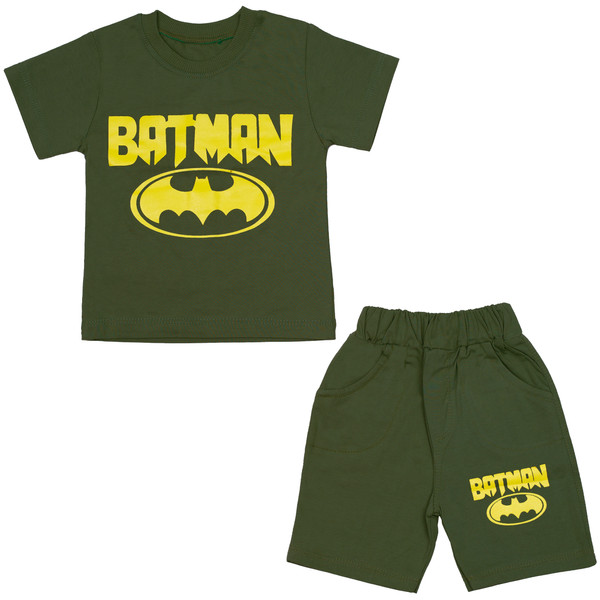 ست تی شرت و شلوارک پسرانه مدل batman کد 134 رنگ زیتونی