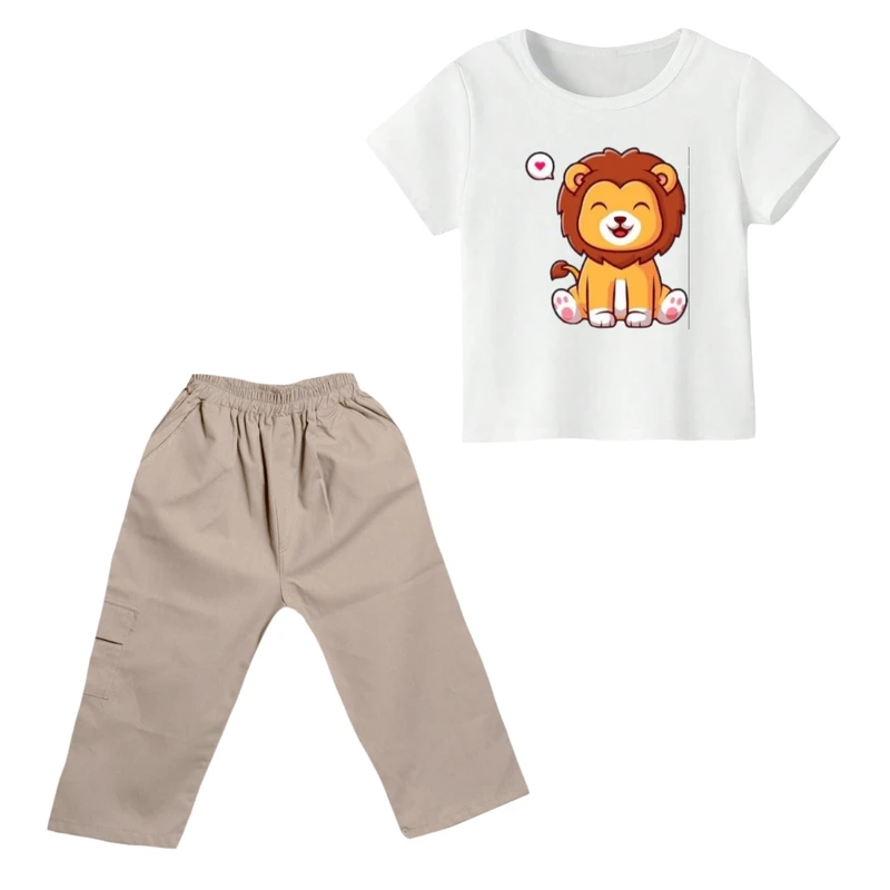 ست تی شرت و شلوارک پسرانه مدل شیر کد ۲