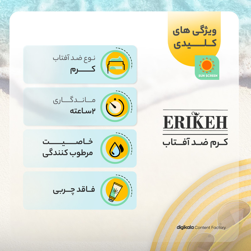 کرم ضد آفتاب رنگی اریکه مدل SPF50 محافظ UVA ،UVB، مناسب پوستهای چرب حجم 50 میلیلیتر کرم ضد آفتاب رنگی اریکه مدل SPF50 محافظ UVA ،UVB، مناسب پوستهای چرب حجم 50 میلیلیتر