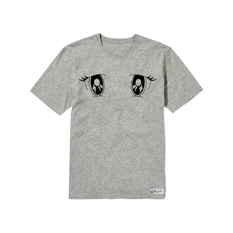 تی شرت آستین کوتاه دخترانه مدل چشم انیمه کد PK11 رنگ طوسی روشن