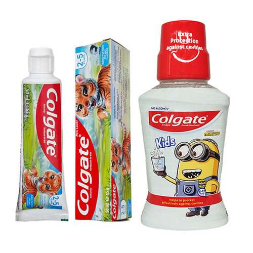 دهان شویه کودک کلگیت حجم 250 میلی لیتر به همراه خمیر دندان کودک کلگیت حجم 50 میلی لیتر