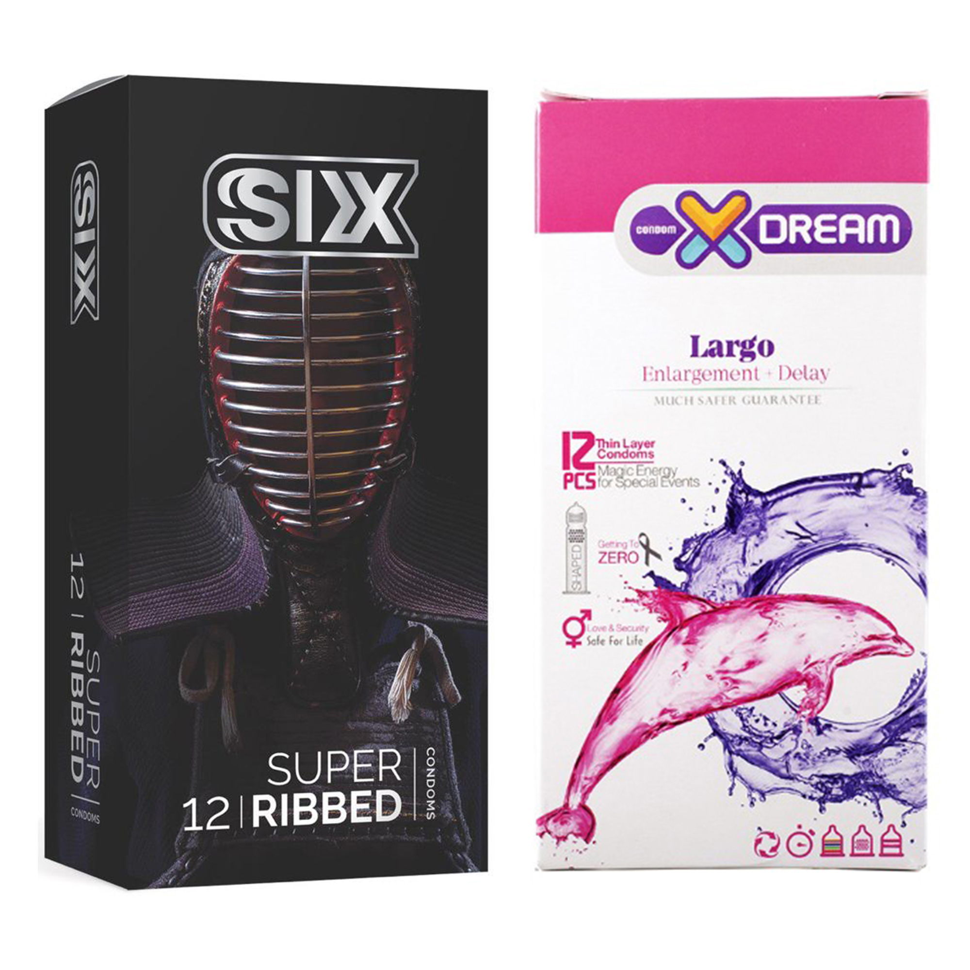  کاندوم سیکس مدل Super Ribbed بسته 12 عددی به همراه کاندوم ایکس دریم مدل Largo بسته 12 عددی