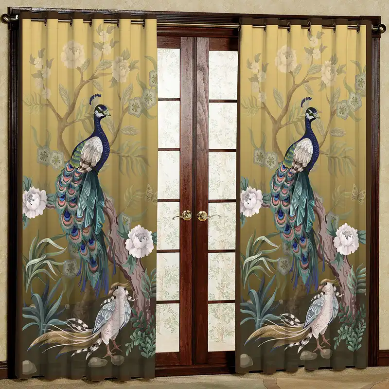 پرده مدل طرح دار طاووس مخمل پانچی کد 2716 سایز 200x140 سانتی متر