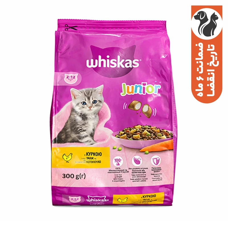 غذا خشک گربه نابالغ ویسکاس مدل junior طعم مرغ وزن 300 گرم
