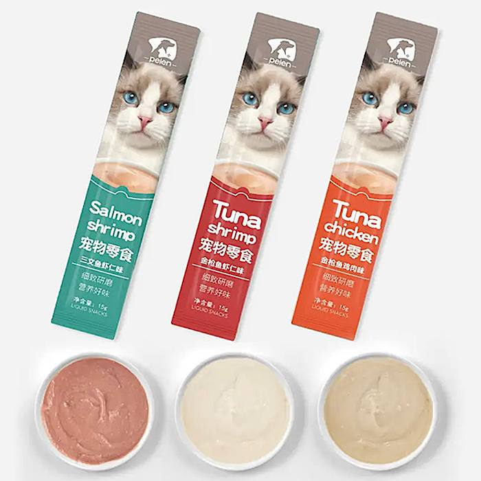 بستنی گربه پین مدل تن بامرغ و تن با میگو و سالمون با میگو وزن 15 گرم مجموعه 6 عددی