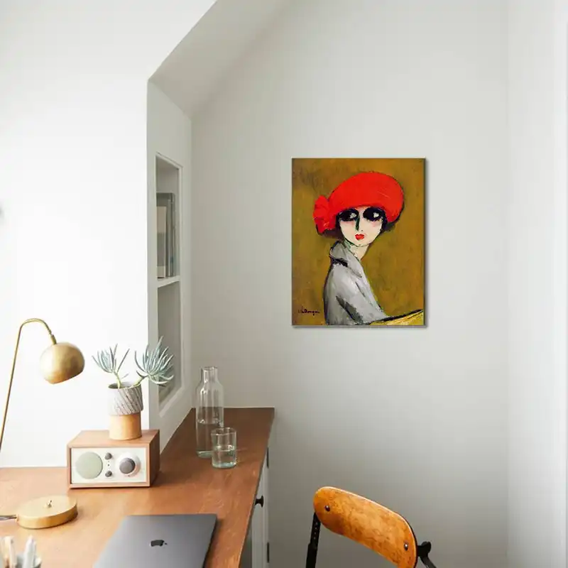 تابلو نقاشی رنگ روغن طرح دختری با کلاه کد 001