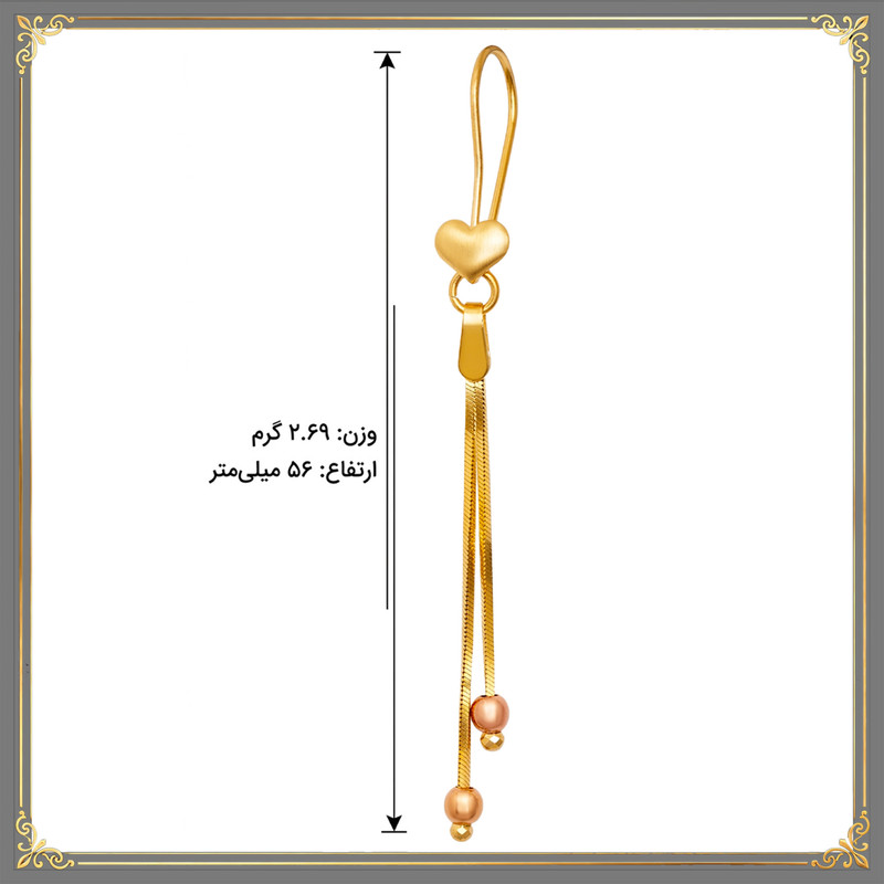 گوشواره آویز طلا 18 عیار زنانه طلای معتمدی مدل دل آویز - 2
