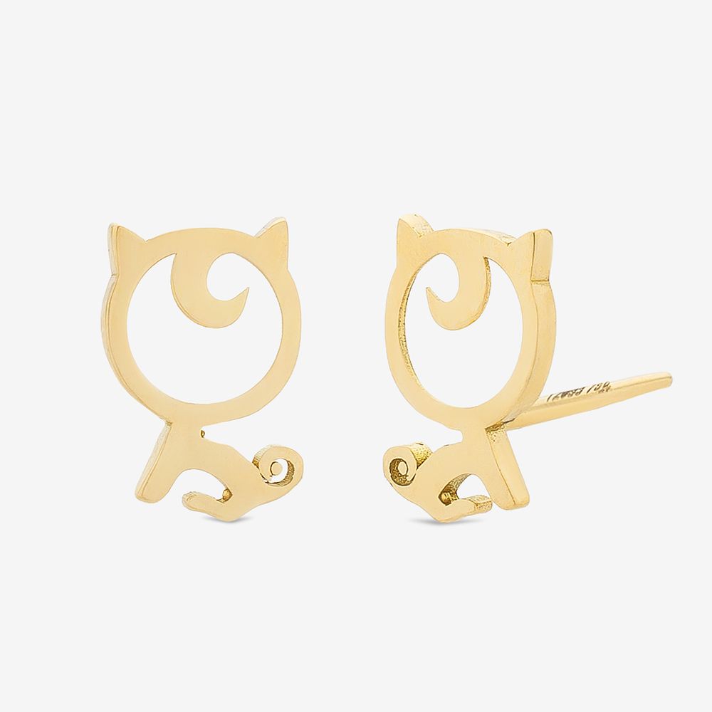 گوشواره میخی طلا 18 عیار زنانه طلای صداقت مدل EM7 گربه