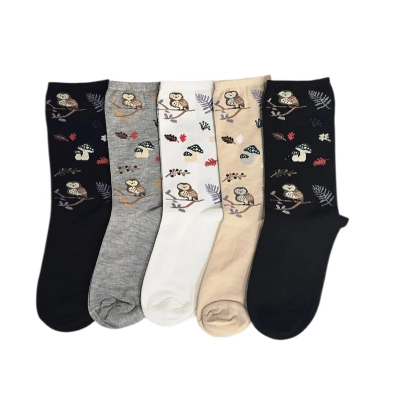 جوراب ساق بلند زنانه مدل  جغد بسته 5 عددی